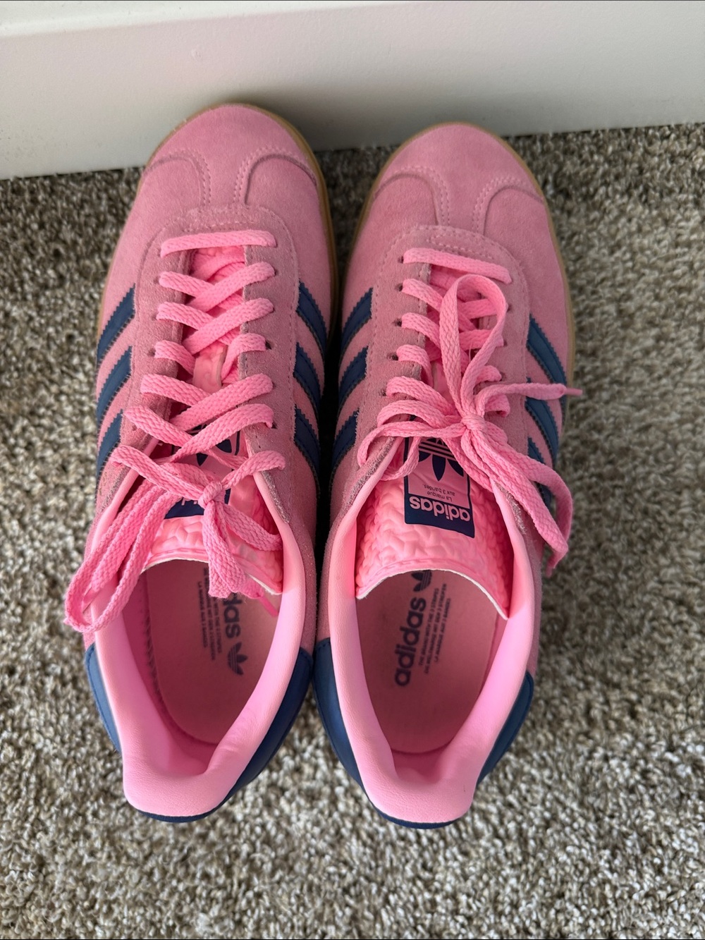 adidas Pink Suede Sneakers with Navy Stripes and Gum Sole - Picture 3 of 4